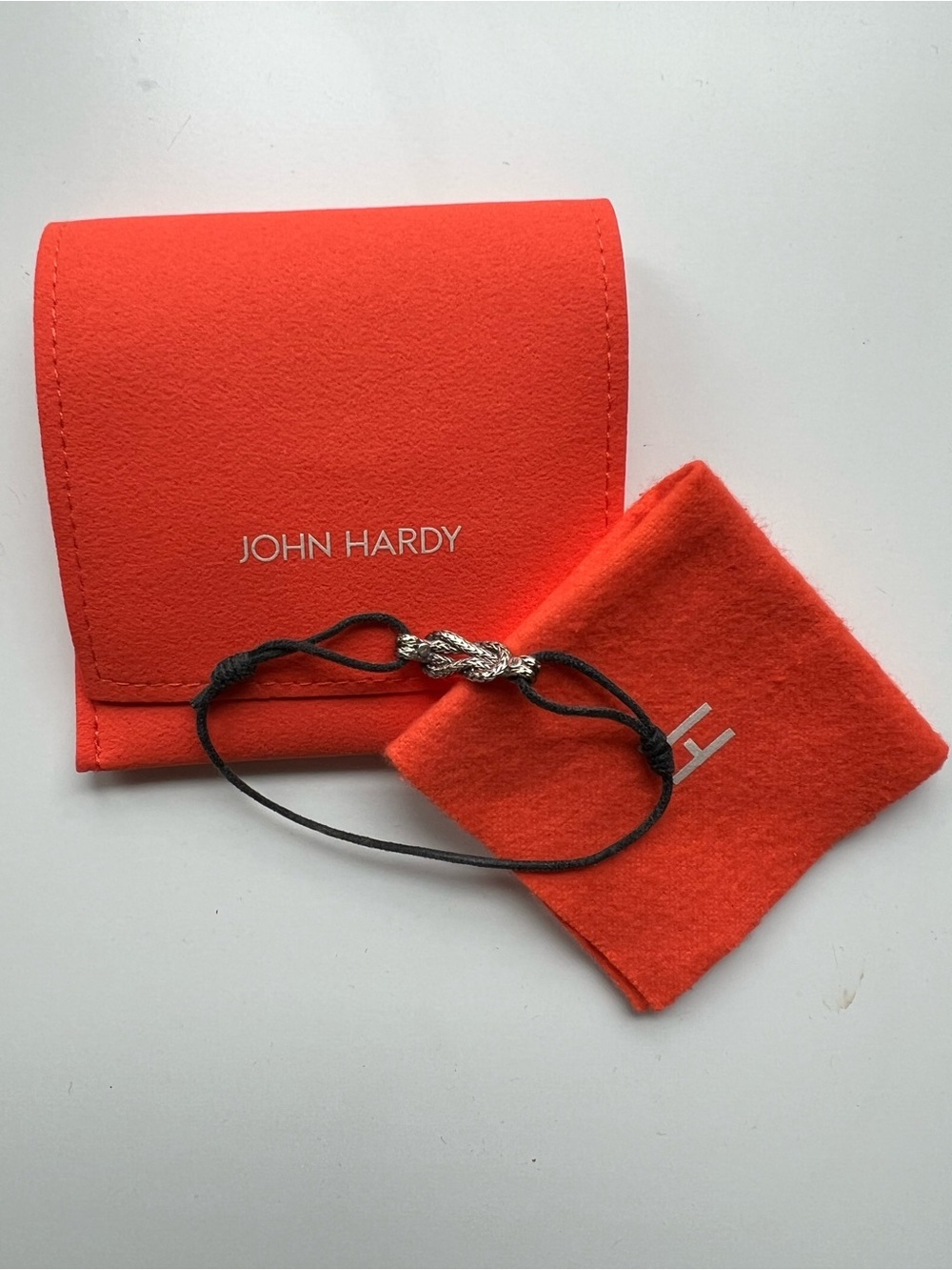 John Hardy Silver Knot on Black Cord Bracelet with Branded Pouch (small)